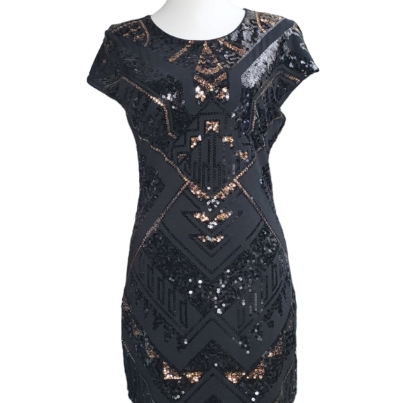 Express Mini Sequin Dress - Black, Copper (Gold) and Gray - Size S/P - EUC - Picture 2 of 6